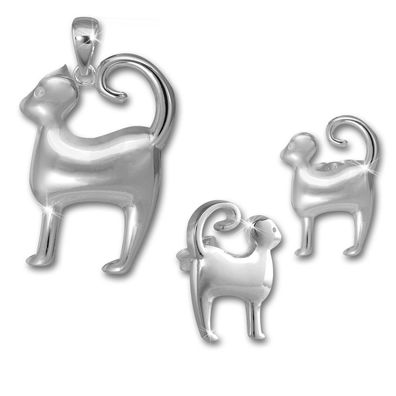 Teenie-Weenie Schmuck Set Anhänger und Ohrringe Katze 925 Silber SDS4911J