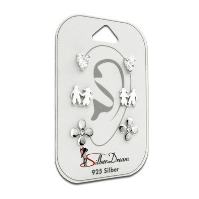 SilberDream 3er Ohrringe Ohrstecker ECHT Silber Set Zirkonia SDS610WJ