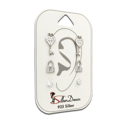 SilberDream 3er Ohrringe Ohrstecker ECHT Silber Set Zirkonia SDS613WJ