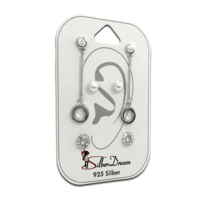SilberDream 3er Ohrringe Ohrstecker ECHT Silber Set Zirkonia Kunstperle SDS618WJ
