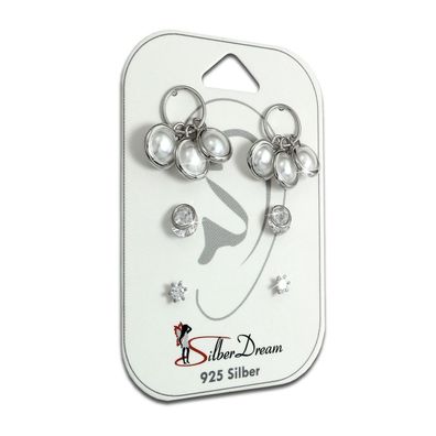 SilberDream 3er Ohrringe Ohrstecker ECHT Silber Set Zirkonia Kunstperle SDS621WJ