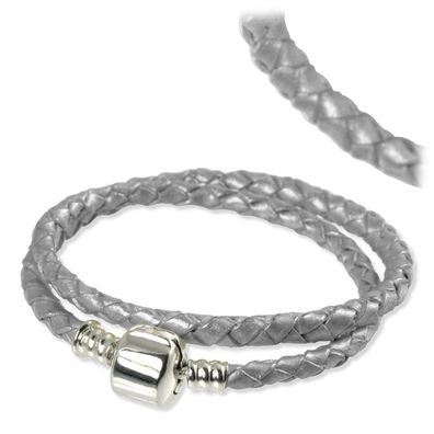 IMPPAC Clip Lederarmband geflochten silber doppelt SMLA3635