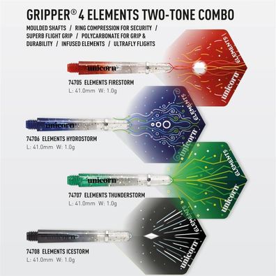 Unicorn Gripper 4 Elements Two-Tone Combo Shaft + Flight, m/firest. / Inhalt 3 Stück