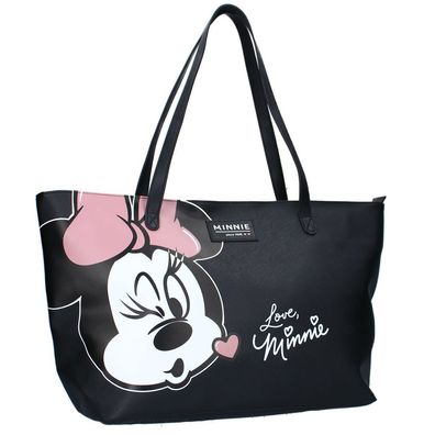 Große Damen Shopping-Tasche | schwarz Kunstleder | Disney Minnie Mouse