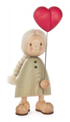 Holzfigur Finja XL mit Herzballon Höhe 20cm NEU Tischdeko Weih