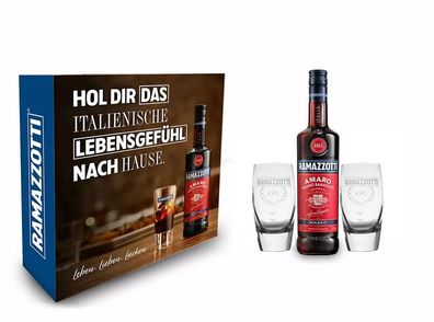 Ramazzotti Geschenkset - Ramazzotti Amaro Milano 0,7L (30% Vol.) + 2 Ramazzotti