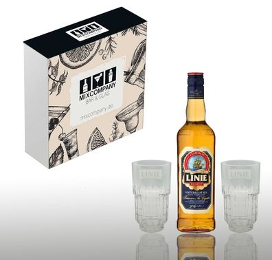 Linie Geschenkset - Linie Aquavit 0,7L 41,5% Vol. + 2 NEUE Linie Aquavit Gläser