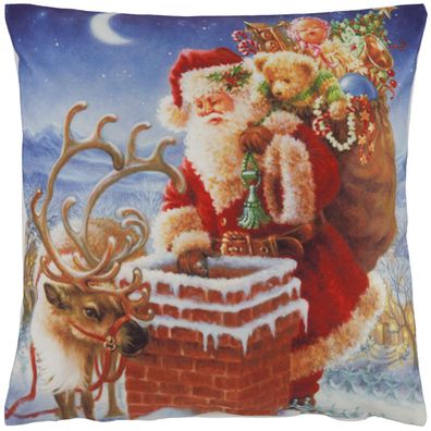 Kissenbezug Weihnachten 40x40 Kissenhülle Weihnachtsmann am Kamin Dekokissen