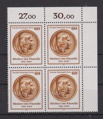 Berlin 1981 postfrisch MiNr. 638 4er Block Ecke oben rechts Adelbert von Chamisso