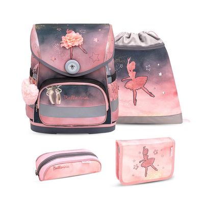 Belmil Compact ergonomisches Schulranzen-Set 4-teilig "Ballerina Black Pink" mit