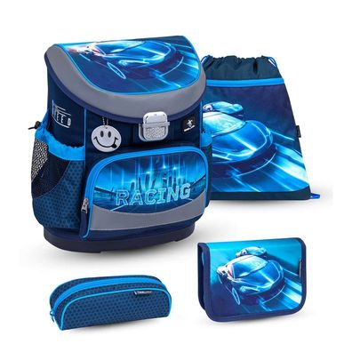 Belmil Mini-Fit ergonomisches Schulranzen-Set 4-teilig "Racing Blue Neon" mit