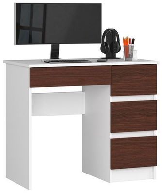 PC-Schreibtisch AKORD A7 rechts Weiß mit 4 Schubladen Front Wenge B90 x H77 x T50 cm