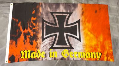 Fahne Flagge Made in Germany Flammen - EK Eisernes Kreuz - 90 x 150 cm