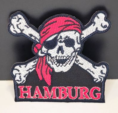 Aufnäher Aufbügler Patch Pirat Totenkopf Hamburg - 8 x 8,5 cm