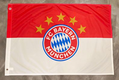 Fahne Flagge FC Bayern München Logo 5 Sterne mit Ösen - 60 x 90 cm