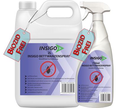 INSIGO 2L + 750ml Bettwanzenspray Bettwanzenmittel Bettwanzenschutz gegen Wanzen