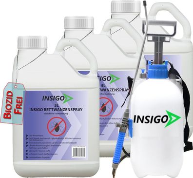 INSIGO 3x5L + 5L Sprüher Bettwanzenspray Bettwanzenmittel Bettwanzenschutz Abwehr