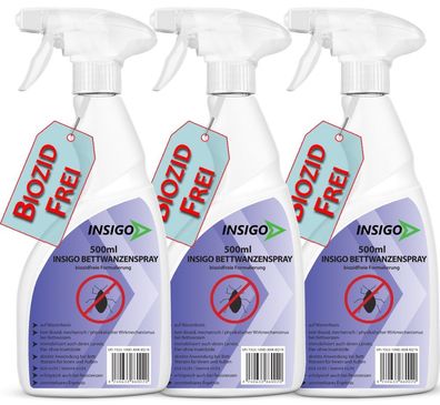 INSIGO 3x500ml Bettwanzenspray Bettwanzenmittel Bettwanzenschutz gegen Wanzen