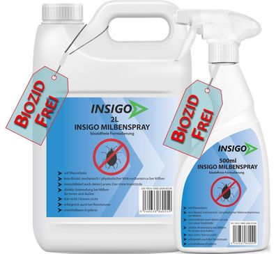 INSIGO 2L + 500ml Anti Milbenspray Mittel gegen Milben Milbenbefall Milbenfrei Schutz