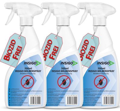 INSIGO 3x500ml Anti Milbenspray Mittel gegen Milben Milbenbefall EX Milbenfrei Schutz