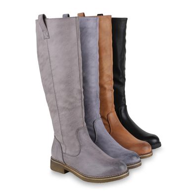 VAN HILL Damen Reiterstiefel Leicht Gefütterte Stiefel Leder-Optik Schuhe 819556