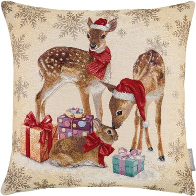 Kissenbezug Weihnachten Kissenhülle 45x45 Gobelin Kissen Beige Made in Germany