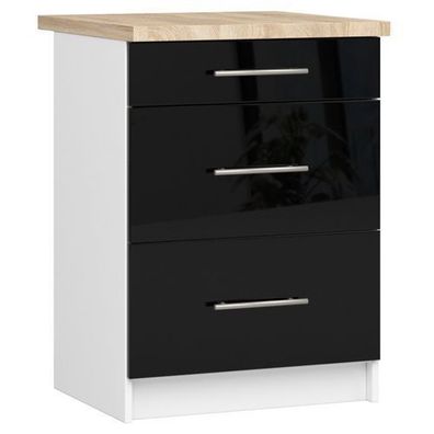 Küchenschrank AKORD OLIWIA modular S60 Weiß 60 cm Front Schwarz Hochglanz 60x85x46 cm