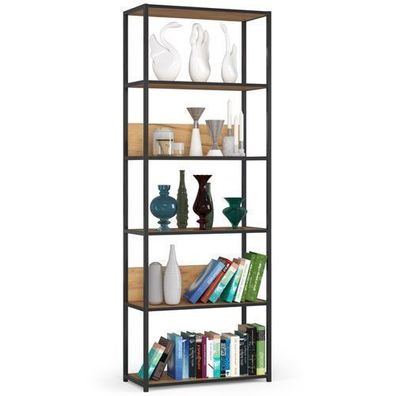 Bücherregal AKORD Metallregal Schwarz Breite 70 cm Eiche Craft B70 x H192 x T32 cm