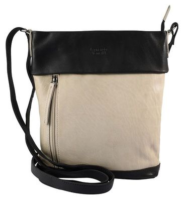 Damen Tasche Umhängetasche Leder sand / schwarz 25 x 27 x 7,5 cm Leonardo Verrelli