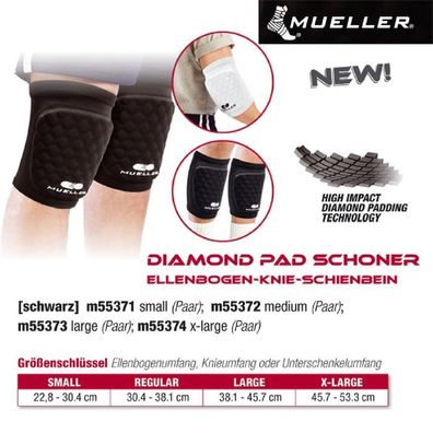 Mueller Diamond Pad Schoner Ellenbogen-Knie-Schienbein paarweise in Schwarz, XL