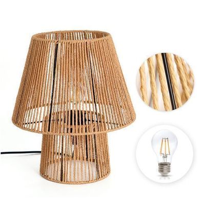 Set Natürliche Tischlampe BOHO SIMBU LS Schnur und Metall + Glühbirne 7W E27 Warmweiß