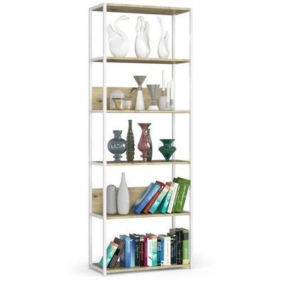 Bücherregal AKORD Metallregal Weiß Breite 70 cm Eiche Artisan B70 x H192 x T32 cm