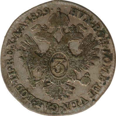 Österreich 3 Kreuzer 1829 A Franz I. Silber*