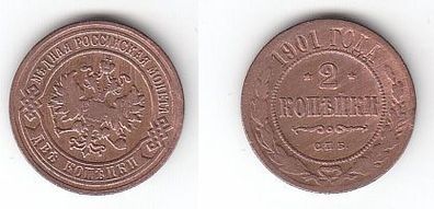 2 Kopeken Kupfer Münze Russland 1901 (112493)