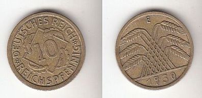 10 Reichspfennig Messing Münze Deutsches Reich 1930 E, Jäger 317 (112762)