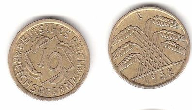 10 Reichspfennig Messing Münze Deutsches Reich 1932 E, Jäger 317 (112439)