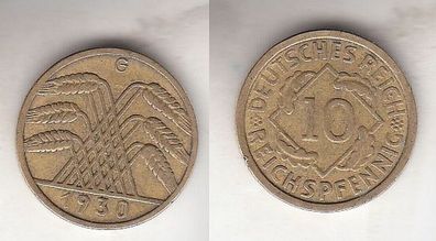 10 Reichspfennig Messing Münze Deutsches Reich 1930 G, Jäger 317 (112996)