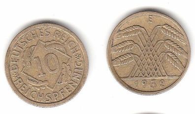 10 Reichspfennig Messing Münze Deutsches Reich 1932 E, Jäger 317 (112597)