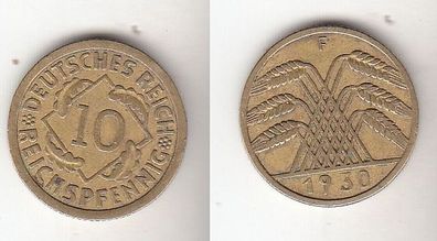 10 Reichspfennig Messing Münze Deutsches Reich 1930 F, Jäger 317 (112283)