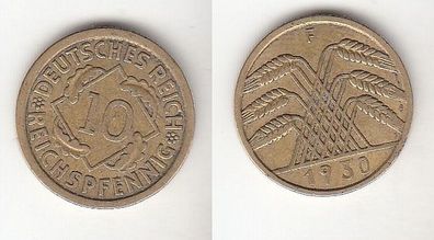 10 Reichspfennig Messing Münze Deutsches Reich 1930 F, Jäger 317 (112442)
