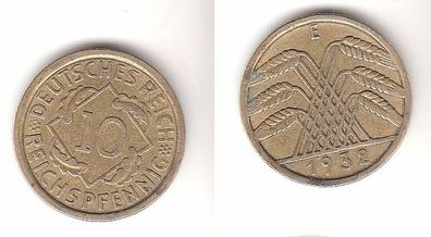 10 Reichspfennig Messing Münze Deutsches Reich 1932 E, Jäger 317 (112279)
