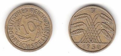 10 Reichspfennig Messing Münze Deutsches Reich 1930 J, Jäger 317 (112623)