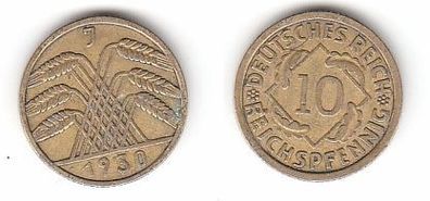 10 Reichspfennig Messing Münze Deutsches Reich 1930 J, Jäger 317 (112554)