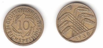 10 Reichspfennig Messing Münze Deutsches Reich 1930 J, Jäger 317 (112818)