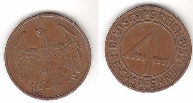 4 Pfennig Kupfer Münze Deutsches Reich 1932 A (111858)