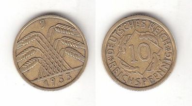 10 Reichspfennig Messing Münze Deutsches Reich 1933 J, Jäger 317 (112280)