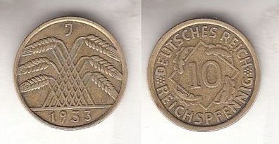 10 Reichspfennig Messing Münze Deutsches Reich 1933 J, Jäger 317 (112440)