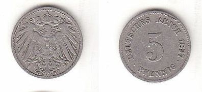 5 Reichspfennig Nickel Münze Deutsches Reich 1897 G, Jäger 12 (112335)