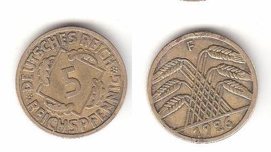 5 Reichspfennig Messing Münze Deutsches Reich 1926 F, Jäger 316 (112487)
