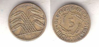 5 Reichspfennig Messing Münze Deutsches Reich 1926 F, Jäger 316 (112441)